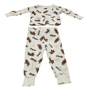 Kids 3T Scooby Doo Pajamas Set Top Pants Thermal Waffle Knit 1999 Glows in Dark!